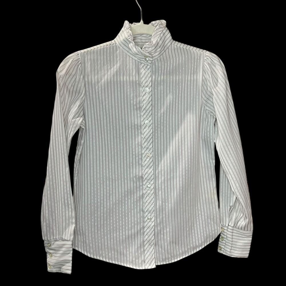 Vtg Daisyshirtworks Size S Ruffle Collar Blouse 80s/90s Striped Balloon Sleeve